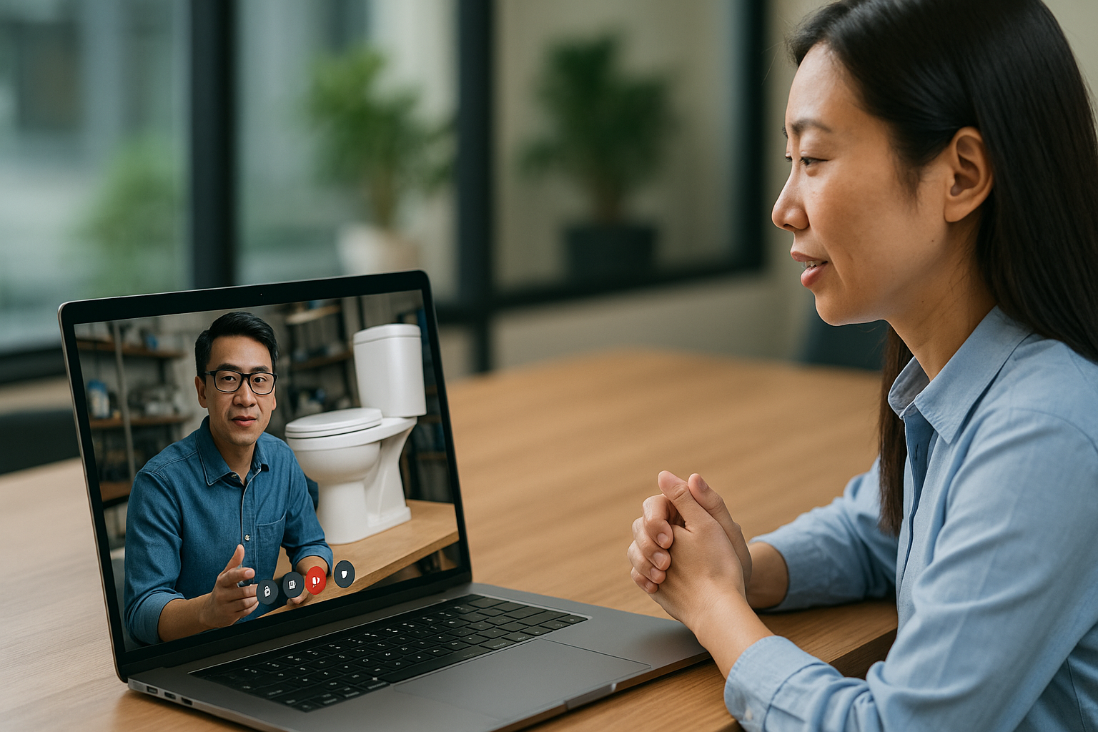 Design team in video call with client to discuss custom needs